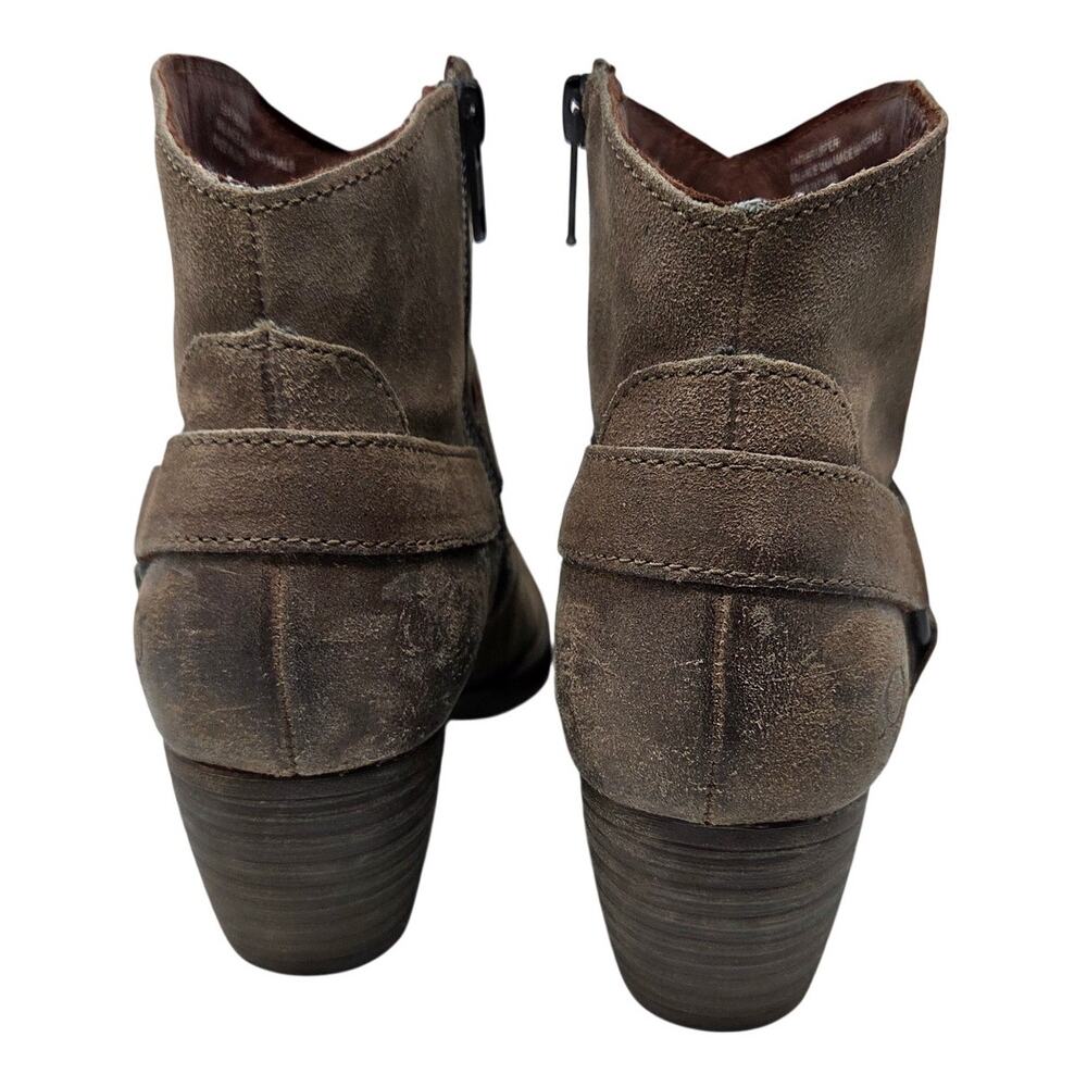Born Brown Suede Leather Side Zip Carmel Harness Western Ankle Boots Size 9 M - Picture 6 of 10